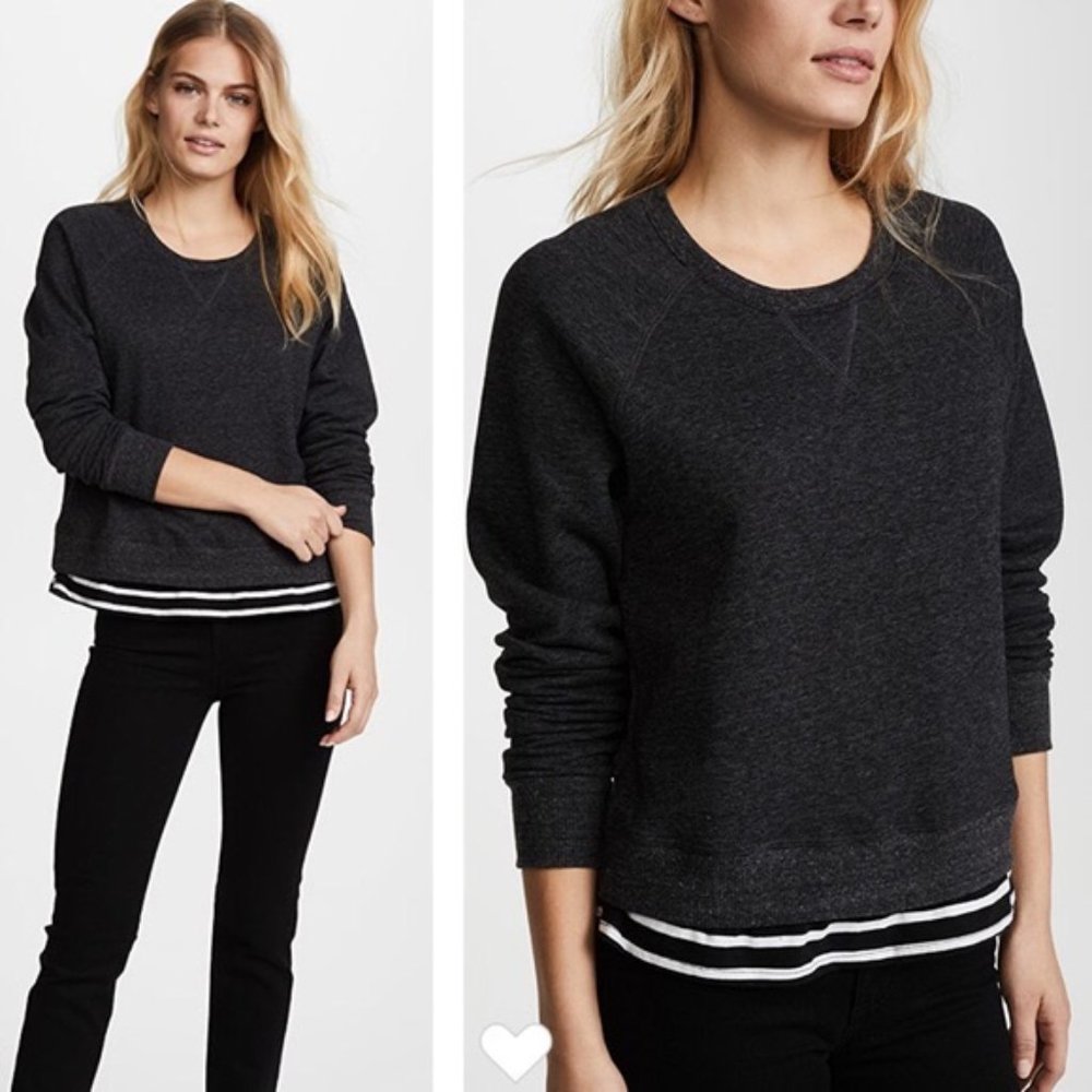 SUNDRY Charcoal Gray Layered Pullover Sweatshirt
